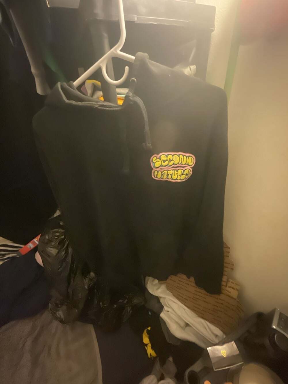 Used great condition  Second Nature Black Hoodie neon Writing hoodie Size Small